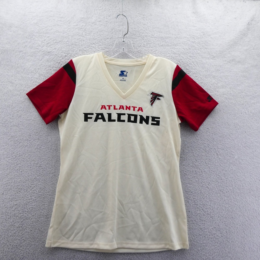 Starter Shirt Womens Medium Atlanta Falcons Cream‎ Red V-Neck Short Sleeve NFL